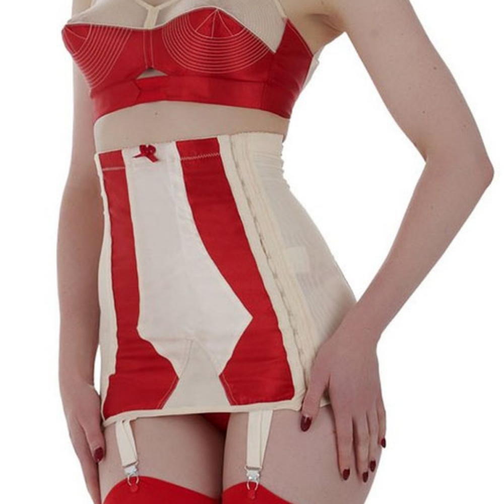 Sexy Vintage High Waisted Red & Peach Girdle